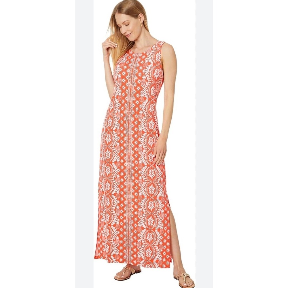 Lilly Pulitzer Maxi Dress Womens XL Orange White Pineapple Print